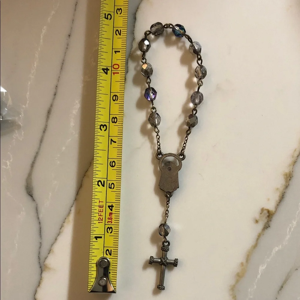 Vintage-Style Rosary Bracelet with Blue-Gray Beads